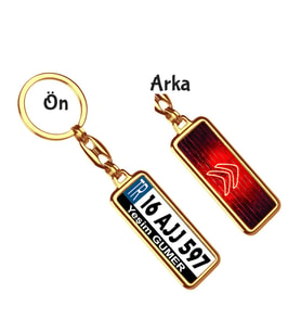 Kişiye Özel Plaka Metal Anahtarlık   Citroen Neon Kırmızı Logo (Altın)