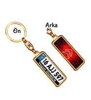 Kişiye Özel Plaka Metal Anahtarlık   Citroen Neon Kırmızı Logo (Altın)