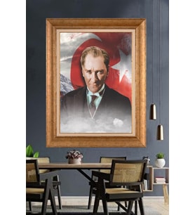 Altın Varaklı Çerçeveli Paspartulu Atatürk Tablo TR1256 (Gold)