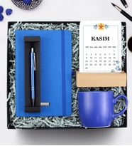 Kişiye Özel Defter & Kalem & Kupa & Takvim Hediye Seti (Mavi)