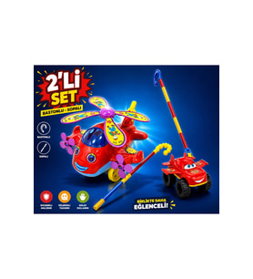 Hayu Uçak Helikopter Jeep Kanatlı Araba Baston Saplı Sopalı Itmeli Oyuncak 23 Cm 2'Li Set
