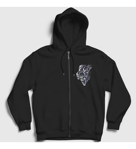 Presmono Unisex Siyah Smoke Skulls Duman Kurukafalar Fermuarlı Kapüşonlu Sweatshirt 424890tt