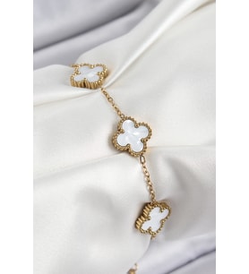 Çelik Beyaz Yonca Model Gold Renk Kadın Bileklik - Tj-Bb7364