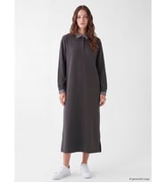 LCW Modest Antrasit Gömlek Yaka Sweat Elbise