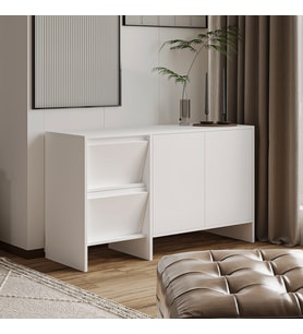 Laris 130 cm Modern Konsol – 4 Kapaklı, Yüksek Ayaklı, Minimalist Tasarım (Beyaz)