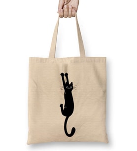 Yaramaz Kedi Black Cat Holding Bez Çanta Uzun Saplı