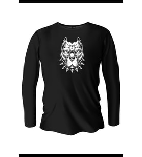 Danger Dog Baskılı Uzun Kollu Bisiklet Yaka Erkek Siyah T-Shirt