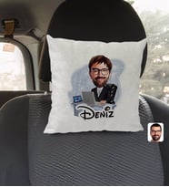 BK Gift Kişiye Özel İsimli Erkek Genel Müdür Karikatürlü Kare Araç Koltuk Yastığı-1