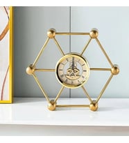 Altıgen Moleküler Tasarım Iskelet Mekanizmalı Gold Metal Masa Saati - Çarklı Lüks Ofis Çalışma Masası Aksesuarı