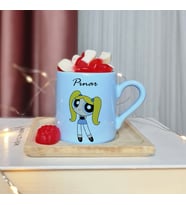 Power Puff Girls Tasarımlı Kişiye Özel Mavi Türk Kahvesi Fincan