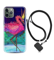 Apple iPhone 11 12 13 14 Pro Max Kılıf Boyun Askılı Silikon Queen Flamingo 1748