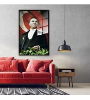 Metal Çerçeveli Cam Tablo Türk Bayraklı Atatürk Portresi (Siyah)