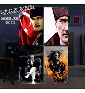 m. Kemal atatürk - 4 adet yapışkanlı poster sticker etiketler - dolap cam oda için