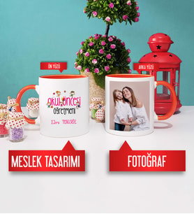 Okul Öncesi Öğretmeni Kupa Bardak Turuncu Fotoğraflı