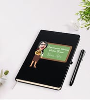 BK Gift Kişiye Özel Öğretmen Karikatürlü Siyah Defter Kalem Seti - 1