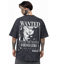 Wanted Roronoa Zoro One Piece Anime Sırt Baskılı Unisex Oversize Eskitme Yıkamalı Tişört