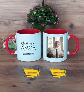 Amcaya Hediye Kupa Bardak Kırmızı Fotoğraflı Amcaya Doğum Günü Hediyesi