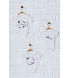 Pia Baby Premium %100 Pamuk İsme Özel Organik Baskılı Üçlü Set Çıtçıtlı Bebek Body Zıbın Modelleri 5090-18 (Ekru)