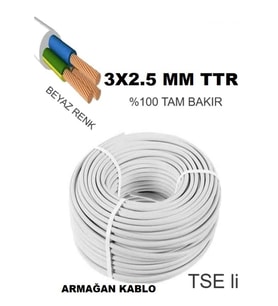Armağan 3x2.5mm TTR Kablo Beyaz 100m Bakır