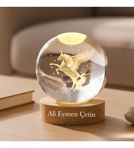 Kişiye Büyük Boy Sevgililer Günü Özel – Işıklı Cam Küre İçinde Pegasus  8cm