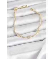 Pirinç Gold Renk Kalp Model Zirkon Taşlı Su Yolu Kadın Bileklik - TJ-BB8375