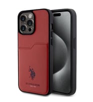 Apple iPhone 15 Pro Max Uyumlu Kılıf U.S. Polo Assn. Orjinal Lisanslı Baskı Logolu PU Kartlıklı Kapak (Kırmızı)
