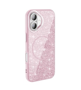 Coverzone iPhone 16 Plus ile uyumlu Parlayan Simli Y�zey Renkli Magsafe ile uyumlu W?reless ?arj �zellikli X Z-Okso iPhone 16 Plus i�in i�in Kapak Pembe