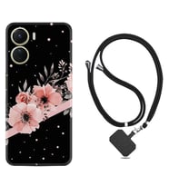 Vivo Y16 Kılıf Resimli Boyun Askılı İpli Desenli Silikon Flowers Dots 1423