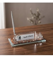 Atatürk Siluetli Kristal Cam Masa Üstü İsimlik - Kalemli Ofis Seti