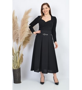 SORALLİNE 755 ETAMİN DESEN SİYAH BAYAN BAHARLIK ETEK 90 CM BOYUNDA
