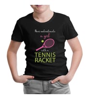 Tenis - Kız Pembe Raket Siyah Çocuk Tshirt
