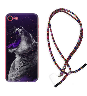 Apple iPhone 5 6 7 8 Plus Se XR Kılıf Boyun Asklı Rasta Silikon Purple Leopar 1750