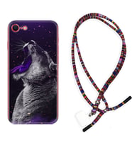 Apple iPhone 5 6 7 8 Plus Se XR Kılıf Boyun Asklı Rasta Silikon Purple Leopar 1750