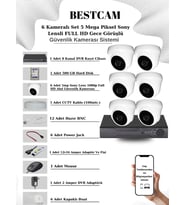 BESTCAM 6 Kameralı Set 5 Mega Piksel Sony Lensli FULL HD Gece Görüşlü Güvenlik Dome Kamera Seti 500 GB Hard Disk