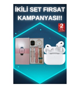 Mey İthalat® 3 Kordonlu Pembe Amoled Ekran Akıllı Saat ve Yeni Nesil Pro Kablosuz Bluetooth Kulaklık