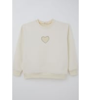 Breeze Kız Çocuk Sweatshirt Işıltılı Kalp Masalı İnci İşlemeli 9-14 Yaş, Krem