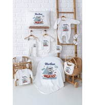 Pia Baby Premium %100 Pamuk 11 Parça İsme Özel Erkek Bebek Hediyesi Hastane Çıkışı Seti 5084-00 (Ekru)