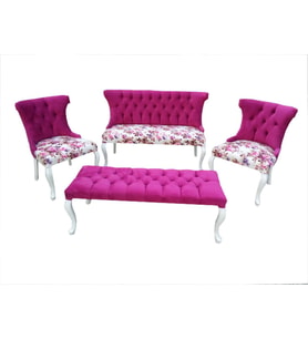 Berjer 17929 ÇAY SET Kayın ASLAN Parlak Beyaz ayak Babyface Kumaş Döşeme El Yapım (Pembe)