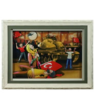 e38 EL İŞÇİLİĞİ TANK VE İNSAN KAĞIT RÖLYEF TABLO 65x85 CM - 6338