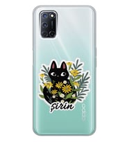 Oppo Cat Sticker Tasarımlı Şeffaf Telefon Kılıfı