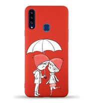 Samsung Galaxy A20s Uyumlu Lansman Kılıf Aşk Tasarımlı İçi Kadife Kapak-Kırmızı (Şeffaf)