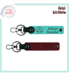 Aşkınızı Üç Ayyıldızla Ölümsüzleştirin – İsme Özel Deri Anahtarlık Hediye Takımı, Turkuaz-Bordo
