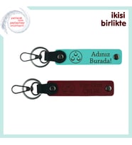 Aşkınızı Üç Ayyıldızla Ölümsüzleştirin – İsme Özel Deri Anahtarlık Hediye Takımı, Turkuaz-Bordo