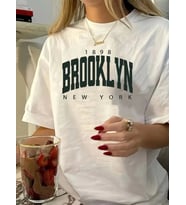 Baskılı Oversize Bisiklet Yaka T-shirt - Beyaz