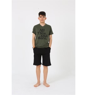 Akbeniz Erkek Genç Garson Boy Kısa Kol Haki Penye Şortlu Pijama Takımı 20377
