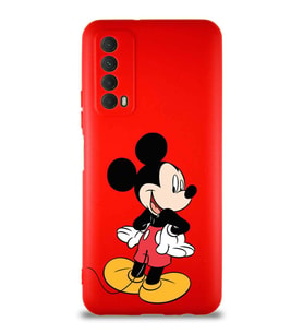 Huawei P Smart 2021 Soft Premier Kapak Mickey Mouse-D Tasarımlı Silikon Kılıf - Kırmızı (Şeffaf)