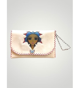 Vegan Deri Portföy/Clutch Tasarım Çanta - Krem Renk - Boyutları 17/26