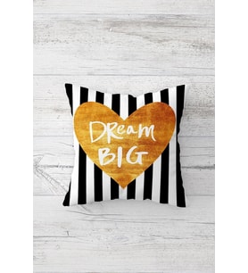 Dream Big Yazılı Kalpli Çift Tarafı Baskılı Gizli Fermuarlı Yastık Kırlent Koltuk Yastık Kılıfı (Siyah)