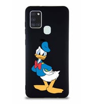 Samsung Galaxy A21S Soft Premier Kapak Donald Duck-D Tasarımlı Silikon Kılıf - Siyah (Şeffaf)