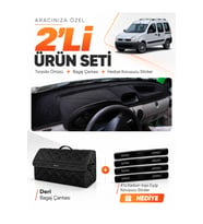 e-biz RENAULT KANGOO 2 AİRBAGSİZ (2004-2008) Uyumlu Torpido Örtüsü + Deri Çanta - Siyah - RE026
